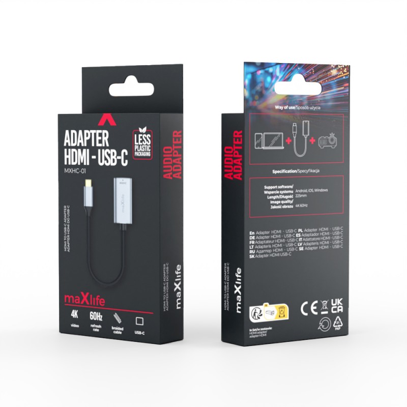 Maxlife адаптер MXHC-01 HDMI - USB-C 4K 60HZ черен
