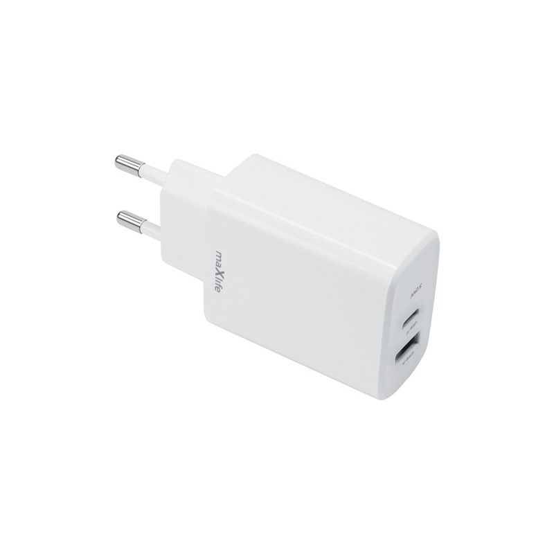 Maxlife PD QC MXTC-10-30AC мрежово зарядно устройство 1x USB-C 1x USB 30W бяло