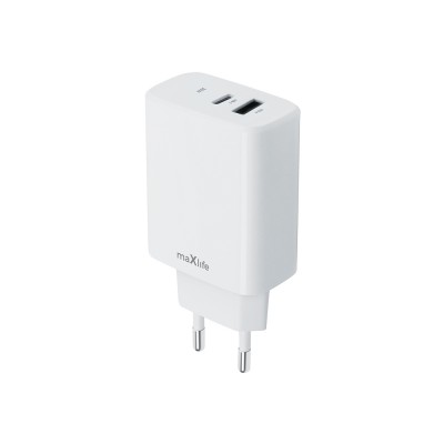 Maxlife PD QC MXTC-10-30AC мрежово зарядно устройство 1x USB-C 1x USB 30W бяло