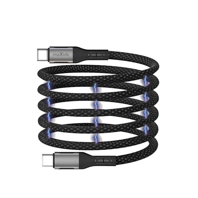 Магнитен кабел Maxlife MXUC-11 USB-C - USB-C 1,0 m 100W, черен, найлонов