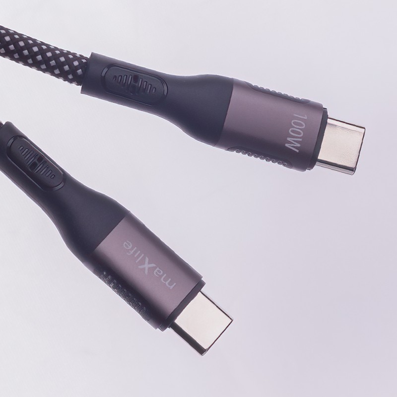 Магнитен кабел Maxlife MXUC-11 USB-C - USB-C 1,0 m 100W, черен, найлонов