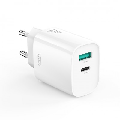 XO мрежово зарядно CE29 PD 20W 1x USB-C 1x USB бяло