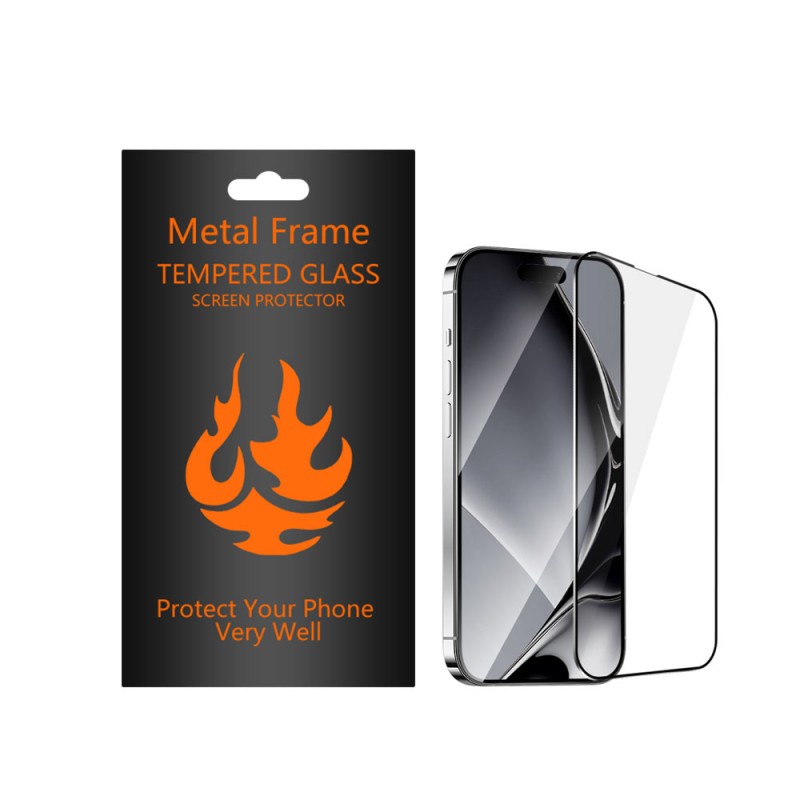 Закалено стъкло с метална рамка за Xiaomi Redmi 14C черна рамка