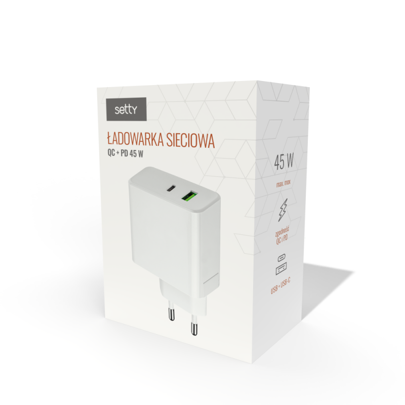Setty PD+QC USB + USB-C мрежово зарядно 45W LSI-01 бяло JO