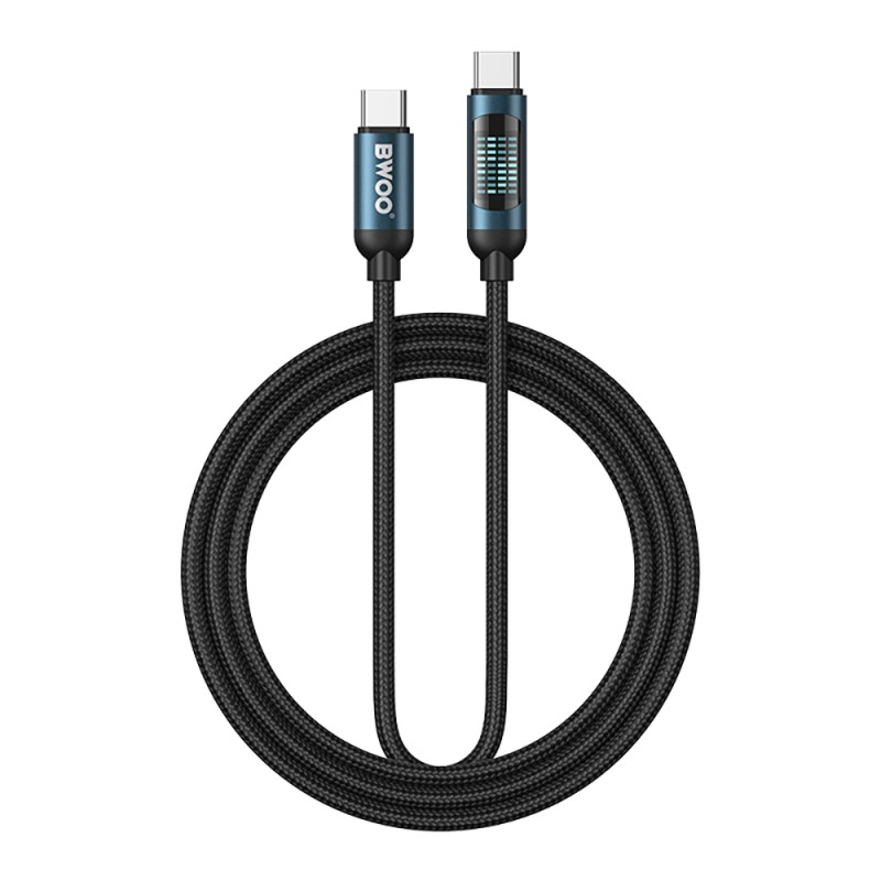 BWOO кабел USB-C - USB-C 1m 60W с LED дисплей, плетен черен