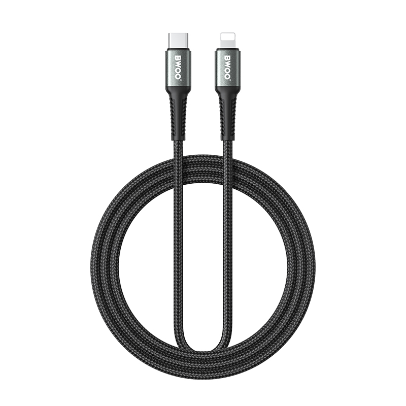 BWOO плетен кабел USB-C - Lightning 2m 30W черен