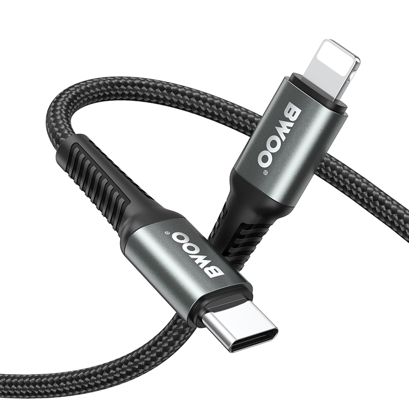 BWOO плетен кабел USB-C - Lightning 2m 30W черен