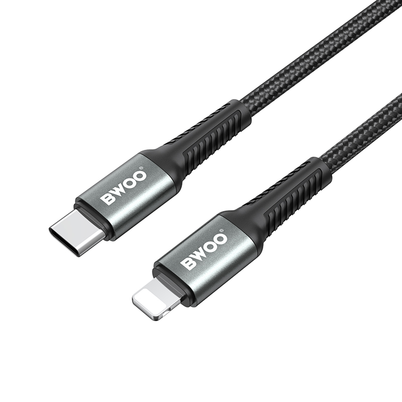 BWOO плетен кабел USB-C - Lightning 2m 30W черен