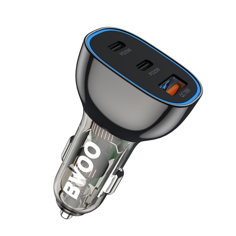 BWOO автомобилно зарядно PD 2x USB-C 1x USB 68W черно
