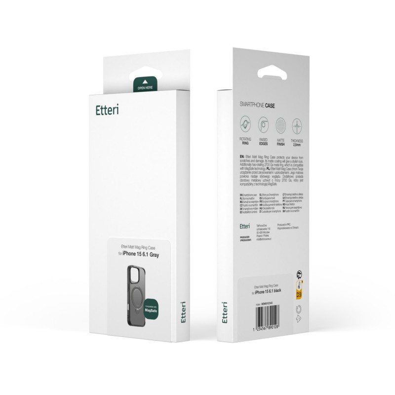 Калъф Etteri Matt Mag Ring за iPhone 15 Pro 6.1" сив
