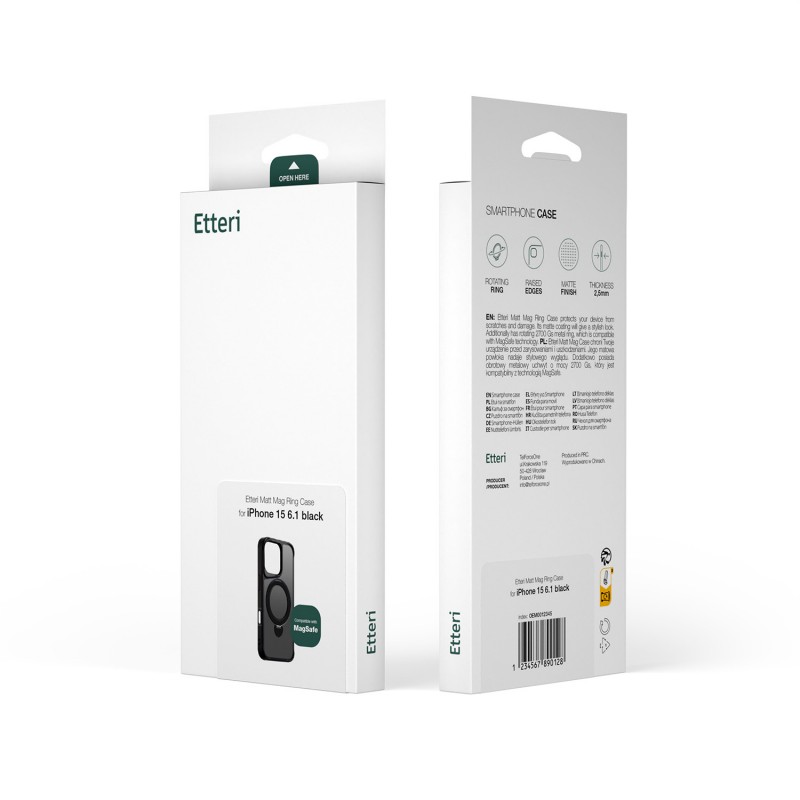 Калъф Etteri Matt Mag Ring за iPhone 14 6.1" черен