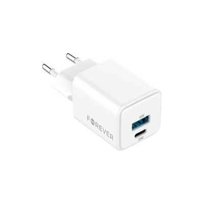 Forever GaN PD QC стенно зарядно TC-08-20AC 1x USB-C 1x USB 20W бяло