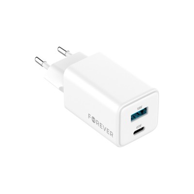 Forever GaN PD QC стенно зарядно устройство TC-08-45AC 1x USB-C 1x USB 45W бяло
