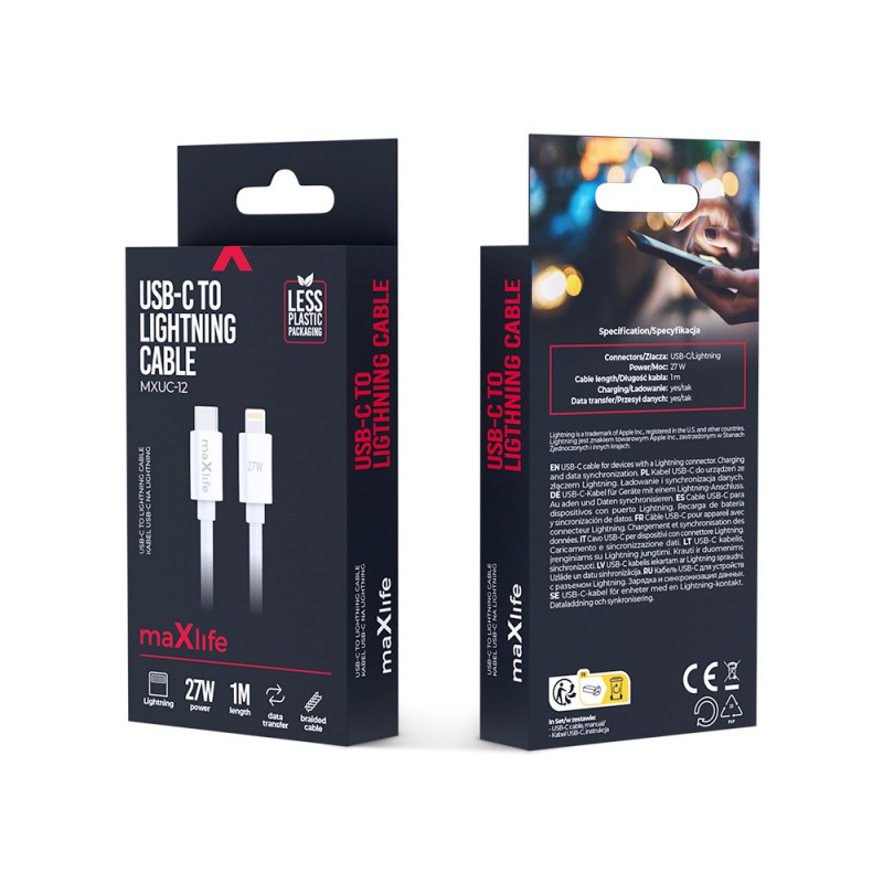 Maxlife MXUC-12 USB-C - Lightning кабел 1.0 m 27W бял