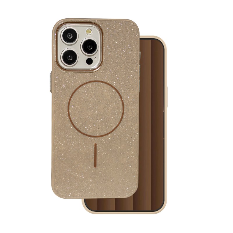 Калъф Glitter Thin Mag за iPhone 16 Pro 6.3" кафяв