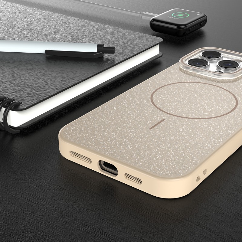 Калъф Glitter Thin Mag за iPhone 16 Pro 6.3" кафяв