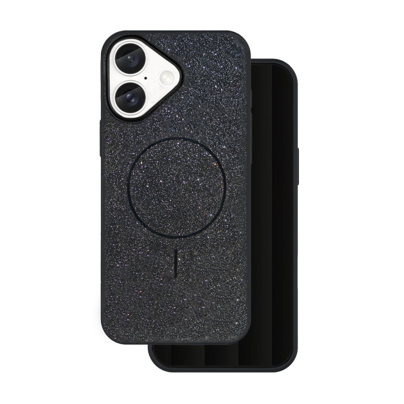 Калъф Glitter Thin Mag за iPhone 16e / 17e, черен