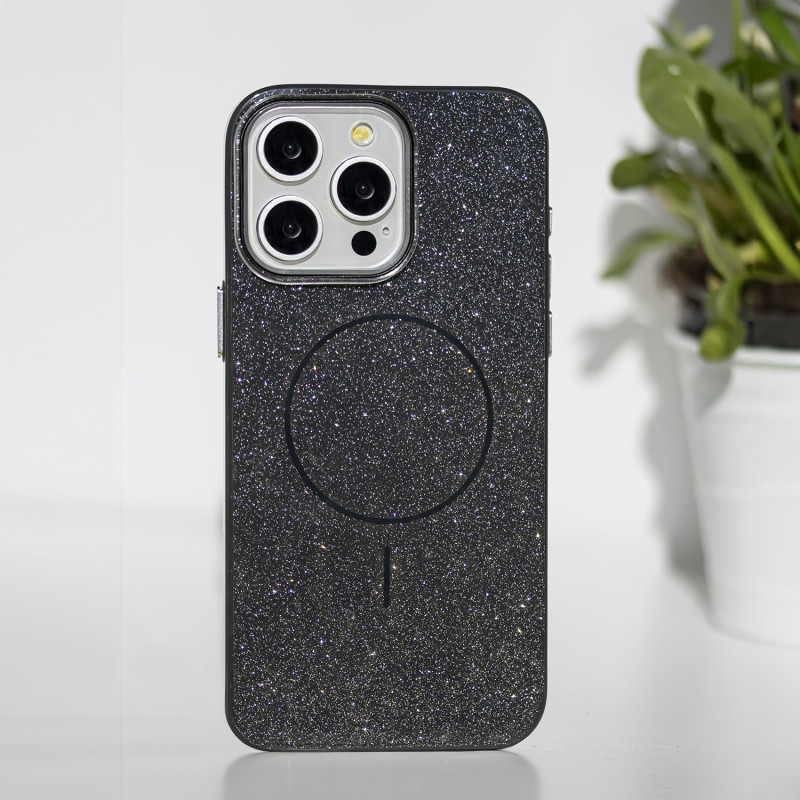 Калъф Glitter Thin Mag за iPhone 16e / 17e, черен