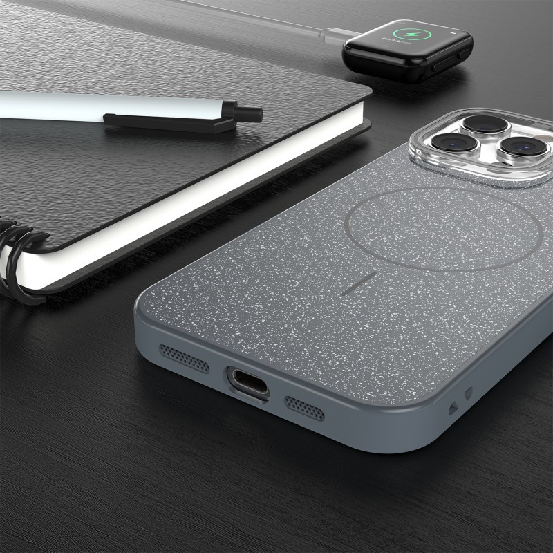 Калъф Glitter Thin Mag за iPhone 16e / 17e, черен