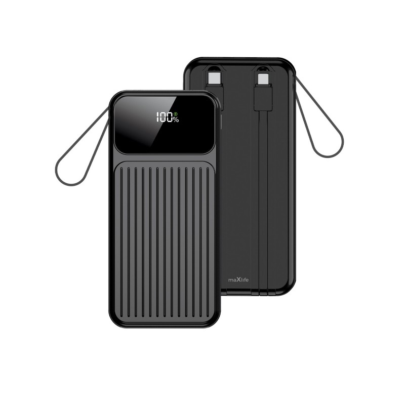 Maxlife power bank с вградени кабели MXPB-06 PD QC 22.5W 10000 mAh черен