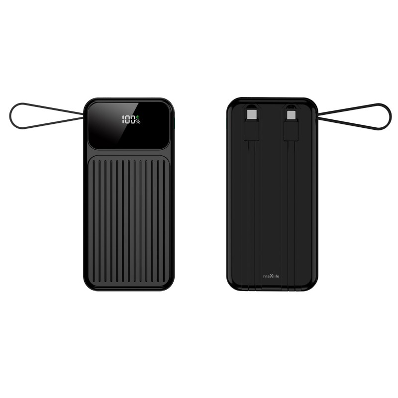 Maxlife power bank с вградени кабели MXPB-06 PD QC 22.5W 10000 mAh черен