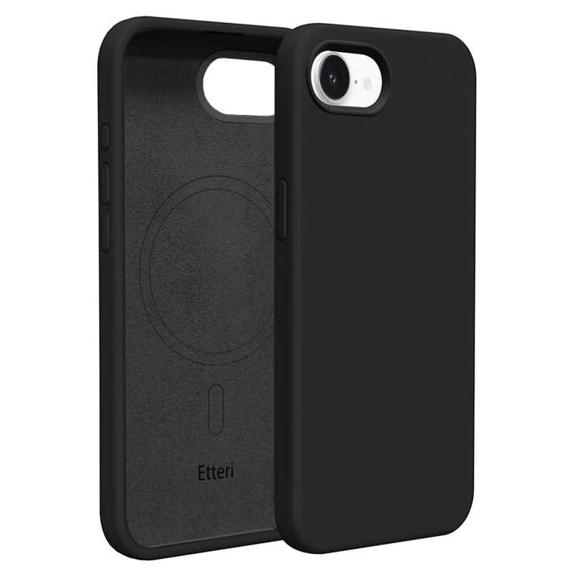 Калъф Etteri Silicone Mag за iPhone 16e / 17e, черен
