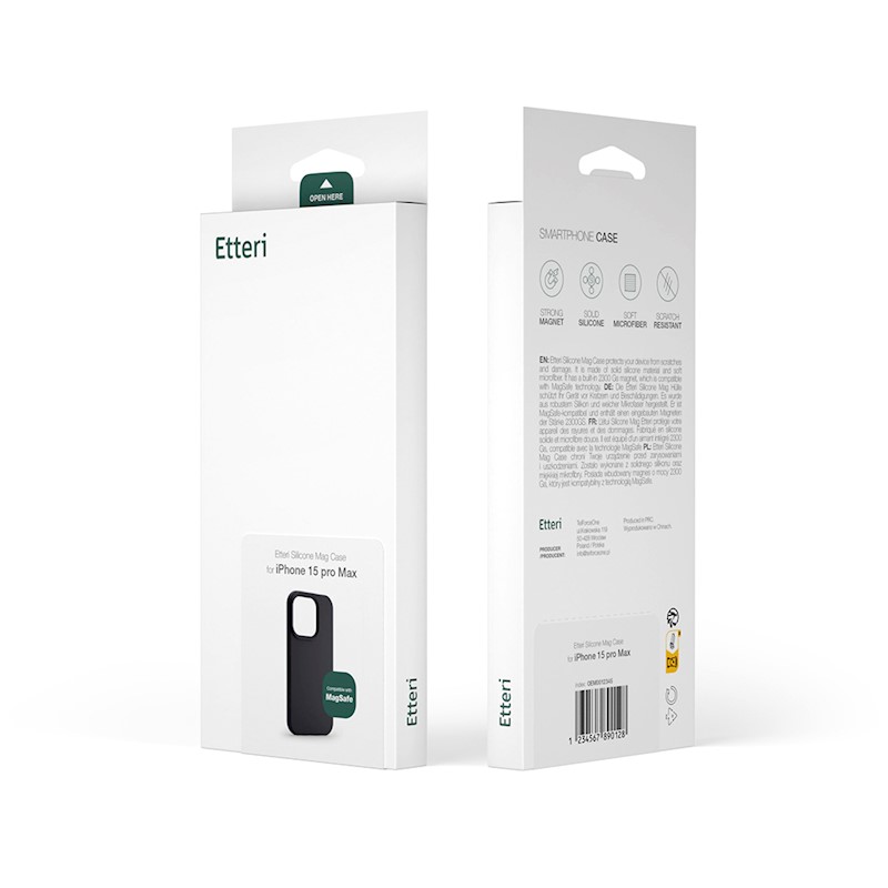 Калъф Etteri Silicone Mag за iPhone 16e / 17e, черен