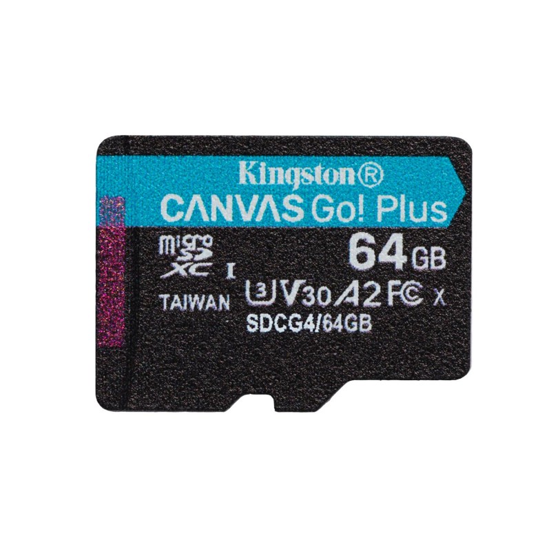 Kingston карта памет 64GB microSDXC Canvas Go Plus Gen4 200MB/s A2 U3 V30 + адаптер