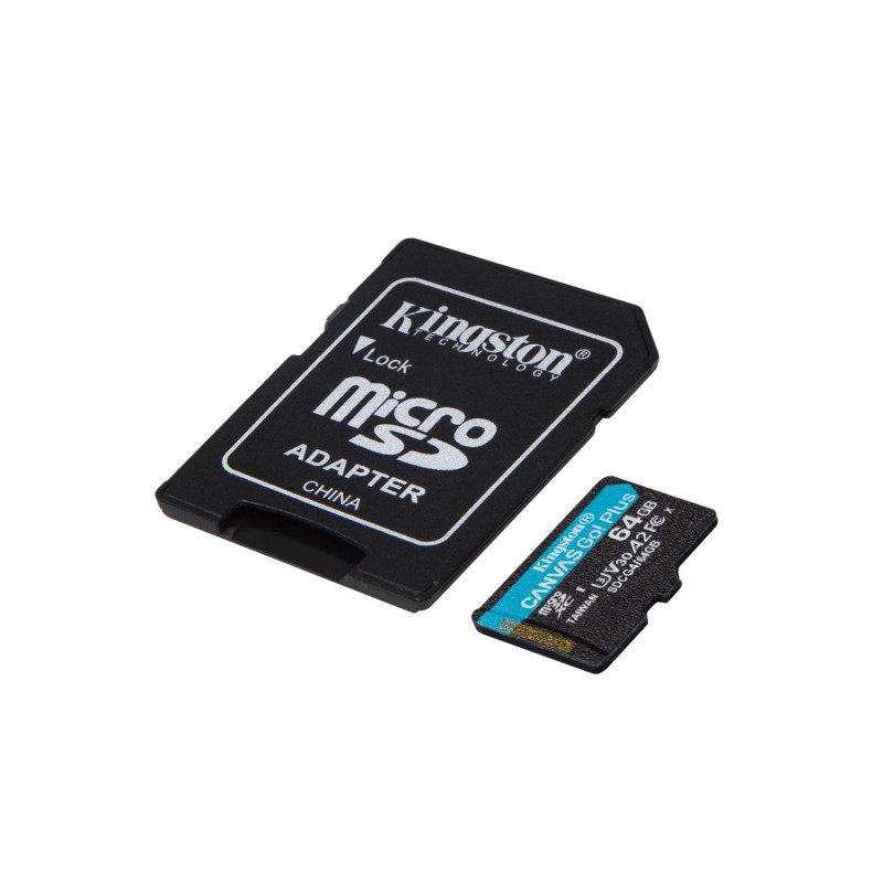 Kingston карта памет 64GB microSDXC Canvas Go Plus Gen4 200MB/s A2 U3 V30 + адаптер