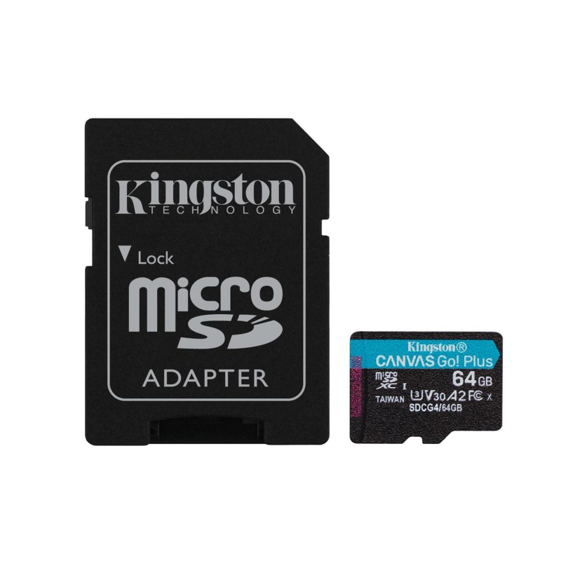 Kingston карта памет 64GB microSDXC Canvas Go Plus Gen4 200MB/s A2 U3 V30 + адаптер