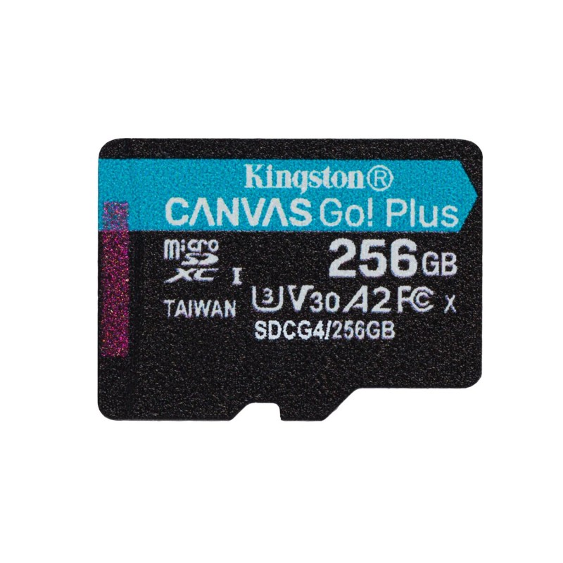 Kingston карта памет 256GB microSDXC Canvas Go Plus Gen4 200MB/s A2 U3 V30 + адаптер
