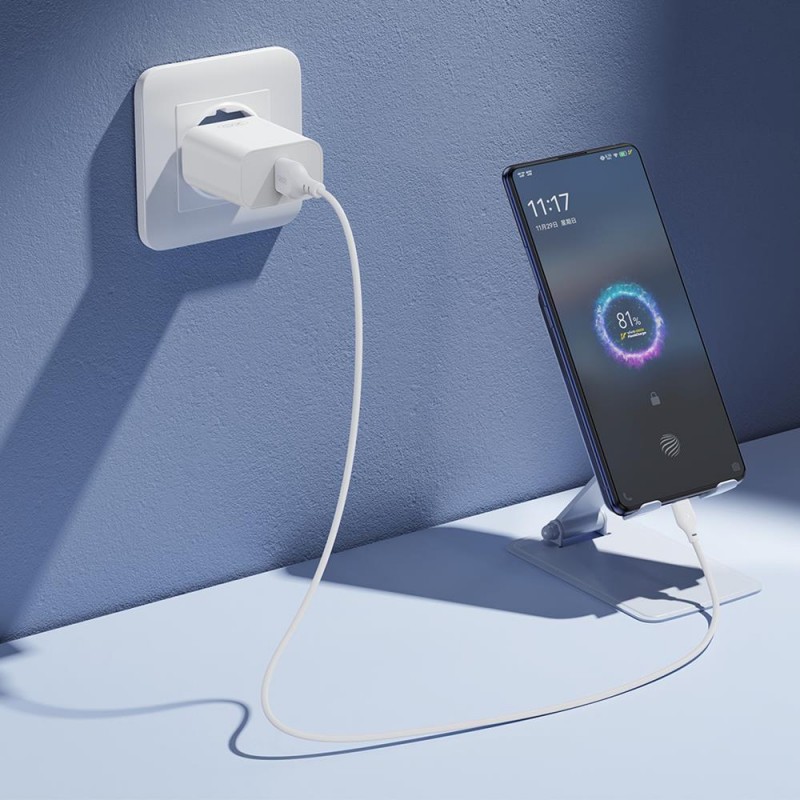 XO мрежово зарядно CE33 QC 18W 1x USB бяло + USB-C кабел