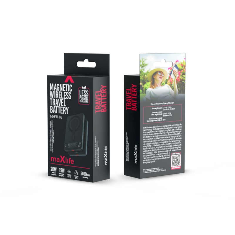 Maxlife безжична захранваща банка MXPB-05 20W PD 5000 mAh магнитна черна