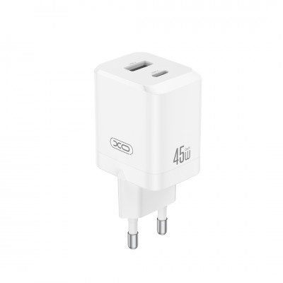 XO мрежово зарядно CE36 PD 45W 1x USB-C 1x USB бяло