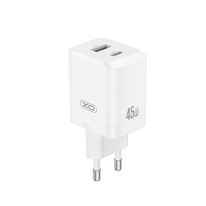XO мрежово зарядно CE36 PD 45W 1x USB-C 1x USB бяло
