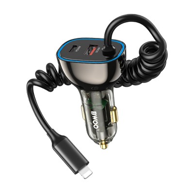 BWOO 30W автомобилно зарядно PD CC96L 1x USB-C 1x USB с Lightning кабел сиво