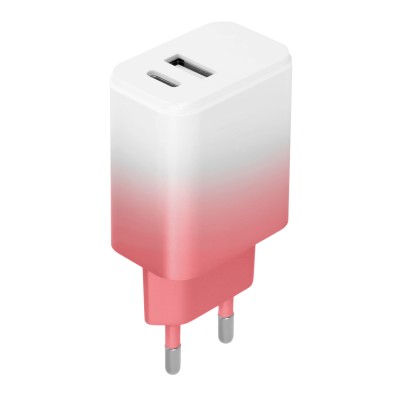 Setty USB + USB-C стенно зарядно 20W LSIG-AC-20 градиентно бяло и розово