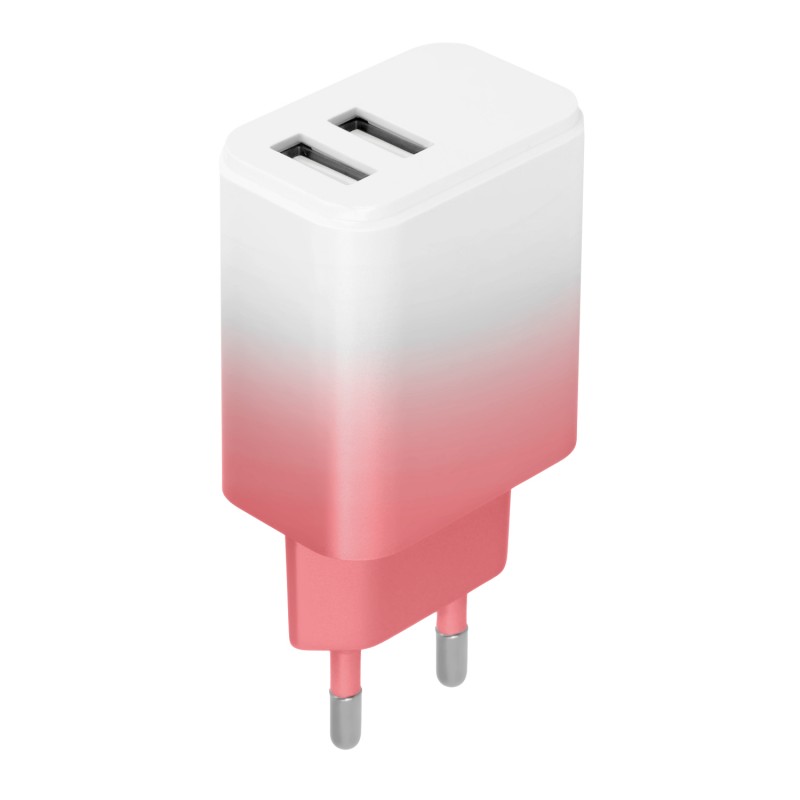Стенно зарядно Setty 2x USB 18W LSIG-AA-20 градиентно бяло и розово