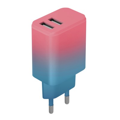 Стенно зарядно Setty 2x USB 18W LSIG-AA-20 градиент тюркоазено-розово