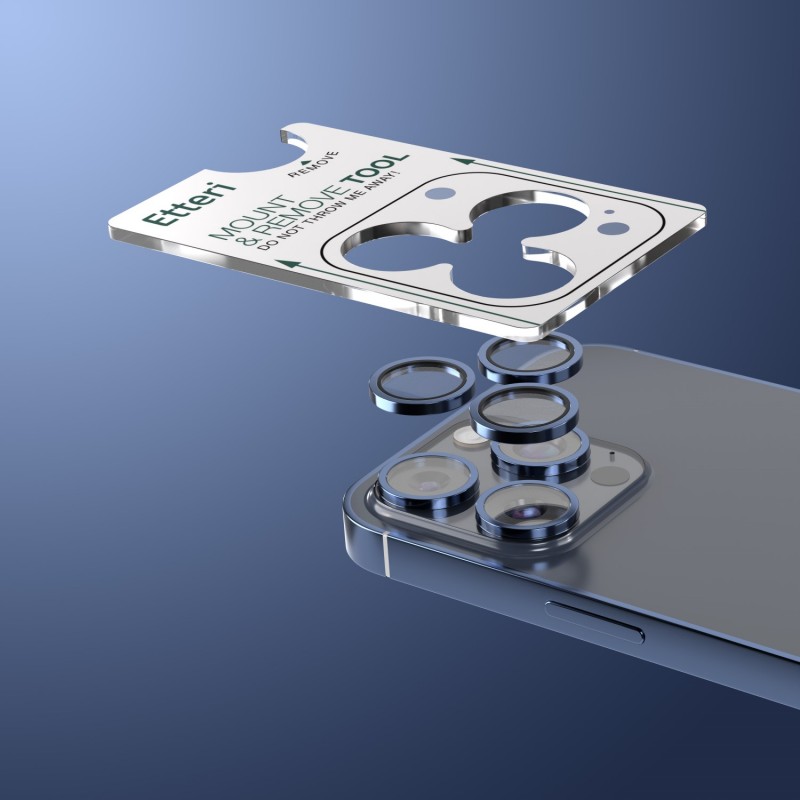 Etteri стъкло за камера за iPhone 15 Pro / 15 Pro Max синьо