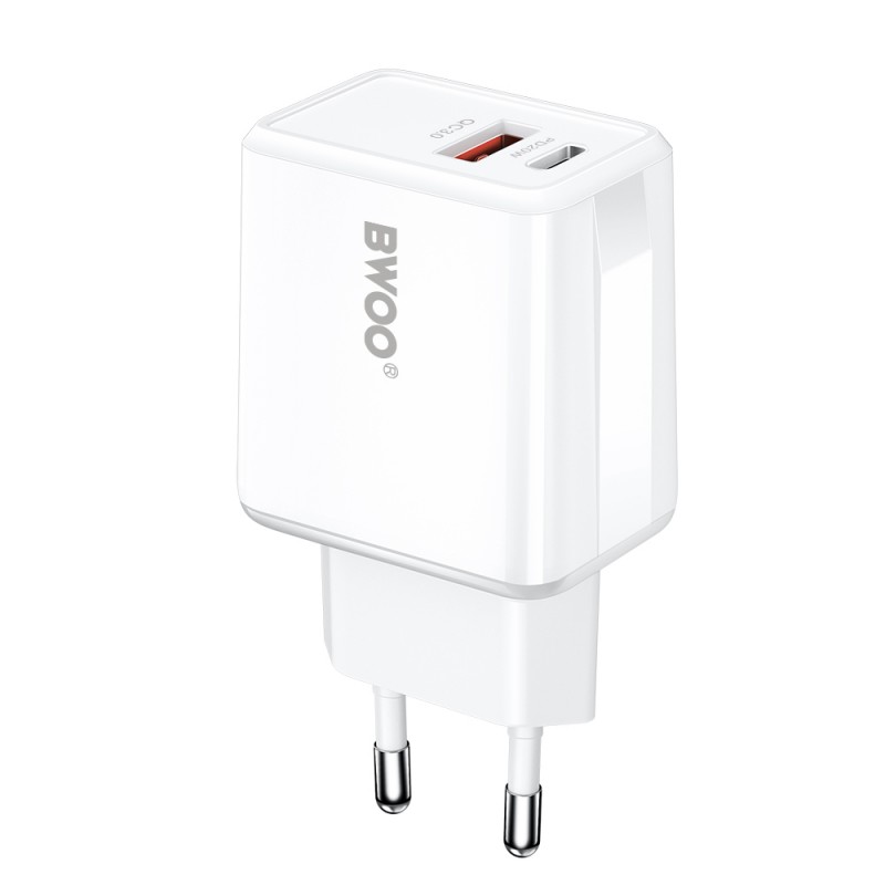 BWOO мрежово зарядно CDA182 QC 38W 1x USB-A + 1x USB-C бяло