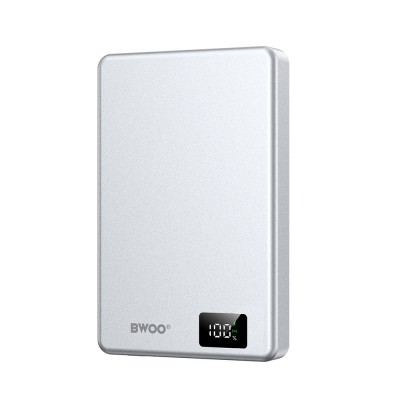 BWOO магнитен power bank P76 PD 20W 10000 mAh ултратънък в алуминиев корпус с дисплей и USB-C порт сребрист