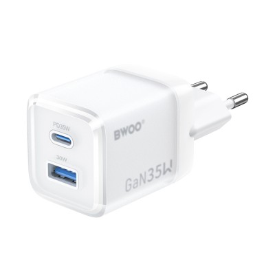 BWOO мрежово зарядно GaN CDA222 PD 35W 1 x USB 1 x USB-C бяло