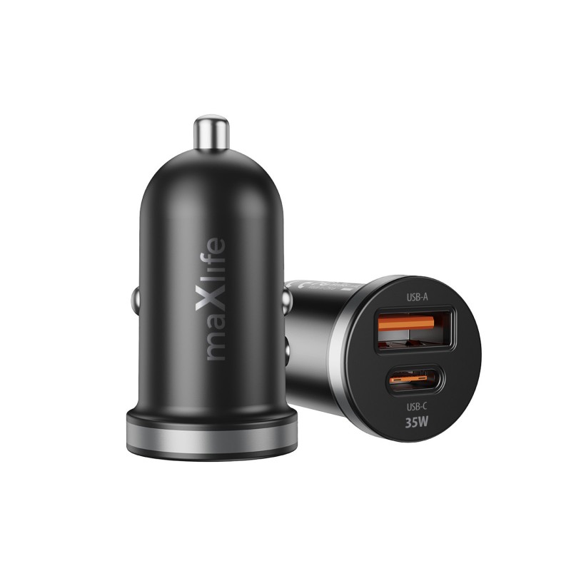 Maxlife зарядно за кола PD QC MXCC-05 1x USB-C 1x USB 35W черно