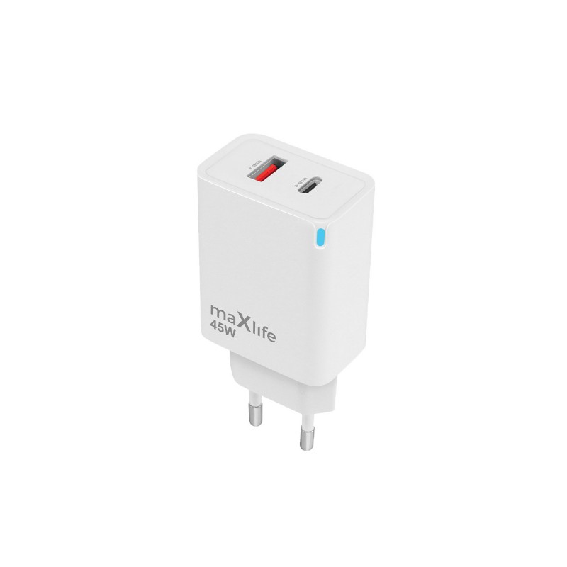 Maxlife GaN PD QC стенно зарядно MXTC-09-45AC 1x USB-C 1x USB 45W бяло