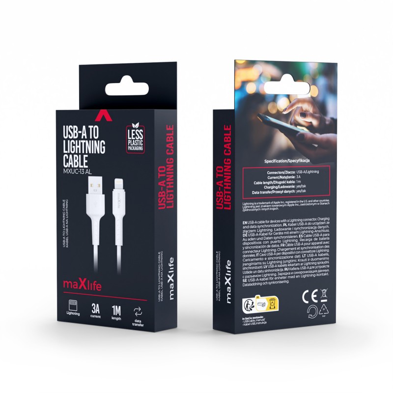 Maxlife кабел MXUC-13 USB-A - Lightning 1,0 m 3A бял