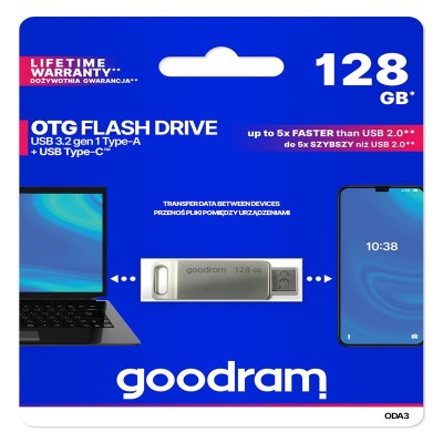 Goodram флаш памет 128GB USB 3.2 ODA3 сребриста TYPE-A + TYPE-C