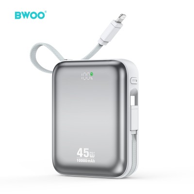 BWOO Power bank P77 45W, 10000 mAh z 2 kablami usb-c i lightning, szary
