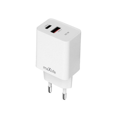 Maxlife PD QC MXTC-13-20AC мрежово зарядно устройство 1x USB-C 1x USB 20W бяло