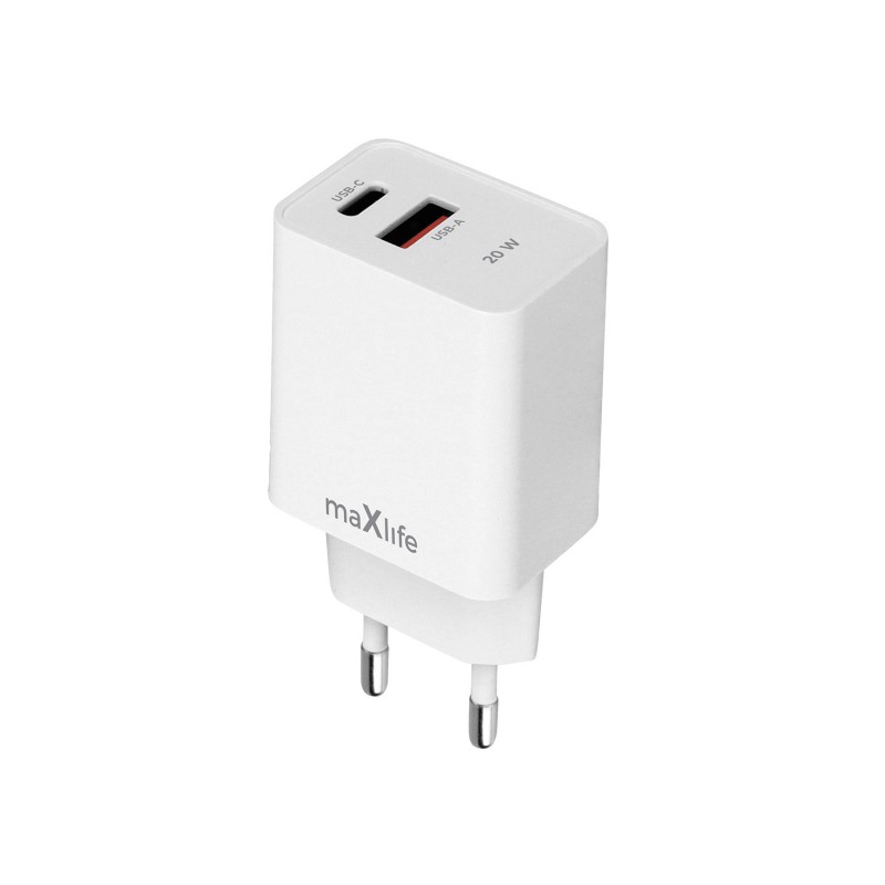 Maxlife PD QC MXTC-13-20AC мрежово зарядно устройство 1x USB-C 1x USB 20W бяло
